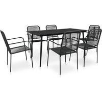 7 Piece Outdoor Dining Set Cotton Rope and Steel Black
