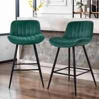 2PCS Green Flannel Upholstered Bar Stools