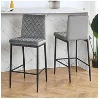2PCS Upholstered Grey Bar Stools