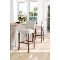 Set of 2 Linen Upholstered Bar Stools Dining Chair with Back Footrest