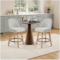 Set of 2 Swivel Bar Stools with Wooden Legs and Round Footrest