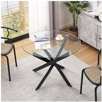 Round Dining Table with Metal Black Legs