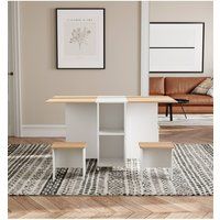 Living and Home Drop Leaf Dining Table Set with 4 Chairs in White