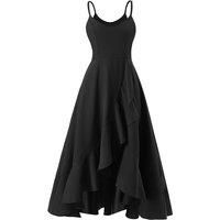 MODISHION Women's V-neck Sleeveless Dress with Ruffled Hem in Black | Size: XL