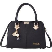 Elegant Lychee Grain Top Handbag with Cute Pendants