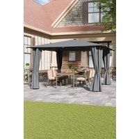 Solar LED Metal Patio Gazebo with Curtains