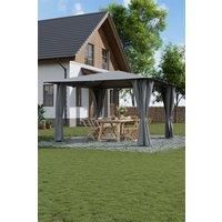 Solar LED Metal Patio Gazebo with Curtains