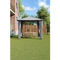 Solar LED Metal Patio Gazebo with Curtains