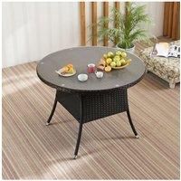 Garden Rattan Tempered Glass Top Round Table with Parasol Hole