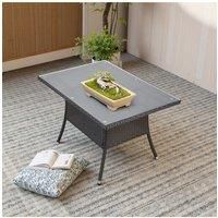 Garden Rattan Tempered Glass Top Rectangular Table with Parasol Hole
