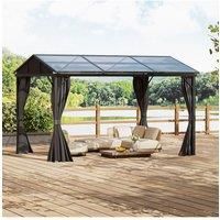13 x 10FT Metal Frame Hardtop Patio Gazebo with Curtains