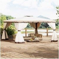 Living and Home 13 x 13FT Tiered Roof Metal Frame Patio Gazebo with Curtains in Beige