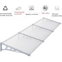 2.7x0.9m Door Canopy - UV Resistant Polycarbonate Awning with Aluminium Frame, Translucent, Light Grey