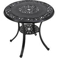 80cm Round Cast Aluminum Patio Table - Black Weatherproof Dining Table with Umbrella Hole & Adjustable Feet