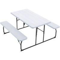 4-Seat Foldable Picnic Table Set - Compact HDPE Woodgrain Benches & Table, White
