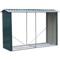3x8 ft Premium Zinc Steel Log Storage Shed - Outdoor Firewood Shelter with Sloping Roof & Ventilated Floor - Weatherproof Anthracite Green Design