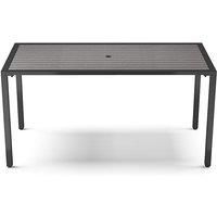 1.5m Rectangular Outdoor Dining Table with Parasol Hole - Weather-Resistant Grey WPC Tabletop & Metal Frame - Seats 6 for Patio, Garden, Balcony