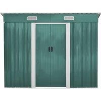 7.8x4.3ft Metal Garden Shed - Double Door & 2 Vents - Dark Green Steel Storage with Floor