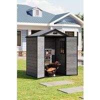 6 x 4.4FT Outdoor Plastic Garden Tool Storage - Waterproof Apex Roof, Lockable Door,Ventilation Window & Vents Wood Grain Effect (Grey)