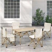 5-Piece Folding Camping Table & Chairs Set with Carry Bag-Aluminium Roll-up Tabletop & Foldable Chairs with Side Pocket for Outdoor,Camping,Party,Picn