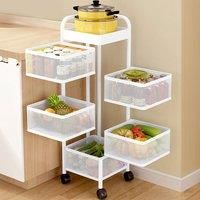 6-Tier Rotating Storage Rack Detachable Trolley Cart Kitchen Vegetable Fruit Organizer with Wheels