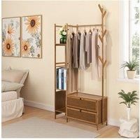 Freestanding Bamboo Clothes Rack Garment with Storage Shelves