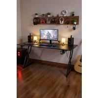 140*60*74cm Gaming Office Desk with Cup Holder and Headphone Hook