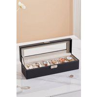 SHEONLY 6-Slot Elegant Faux Leather Watch Display Case in Black