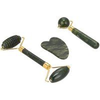 SHEONLY 3 Piece Portable Jade Facial Massage Set with Gua Sha & Jade Rollers in Green