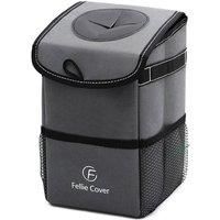 Living and Home Foldable Car Trash Bin with Lid and Side Pockets in Grey