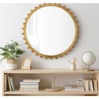 79cm Natural Pine Sunburst Wall Mirror Sun Shape Decorative Mirror Wall Decor