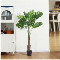 Artificial Monstera Plant in Pot Lifelike Fabric Foliage Twin-Stemmed Deliciosa Tree
