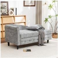 Left Hand Facing Chenille Chaise Lounge with Storage and Pillow