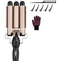 Professional 3-Barrel Ceramic Mermaid Wave Hair Curler - Fast Heat, Tourmaline Tech, Adjustable Temp, Salon Results