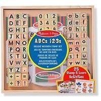 Melissa & Doug Deluxe Letters and Numbers Wooden Stamp Set ABCs 123s With Activity Book, 4-Colour Stamp Pad