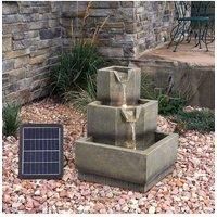 Solar 3-Tier Modern Waterfall Fountain Feature with LED Lights - 15in Outdoor Resin Garden Decor