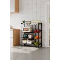 Living and Home Multi-tiered Kitchen Microwave Storage Rack with Wheels in Black | Size: XL