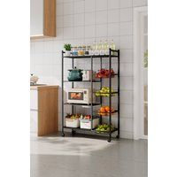 Living and Home Multi-tiered Kitchen Microwave Storage Rack with Wheels in Black | Size: Large
