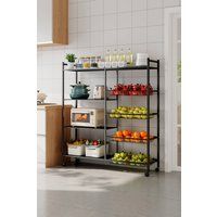 Living and Home 120cm Multi-tiered Kitchen Microwave Storage Rack with Wheels in Black