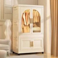 Living and Home 2 Tier Folding Wardrobe Storage Bins with Doors in Cream