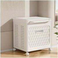 Living and Home 2-Grid Rolling Foldable Laundry Basket Hamper with Wheels Lid in White