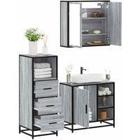 3 Piece Bathroom Furniture Set Grey Sonoma Engineered Wood