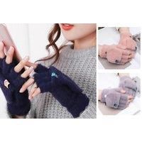 Women'S Fingerless Gloves With Flap - 4 Colours - Black