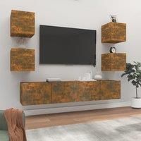 6 Piece TV Cabinet Set Smoked Oak Engineered Wood