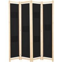 4-Panel Room Divider Black 160x170x4 cm Fabric