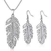 Elegant Feather Design Necklace & Earrings Set In Gold Or Silver