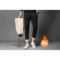 Men'S Casual Thermal Fleece-Lined Trousers - Black