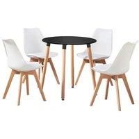 Black Solid Wood Scandi Round Dining Table Set With 4 Jensen Chairs - Contemporary 4-Seater