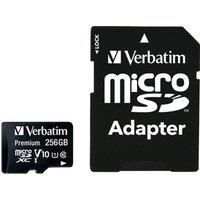 Verbatim microSDXC memory card with adapter - 256 GB - read speed up to 90 MB/s - minimum write speed 10 MB/s - black