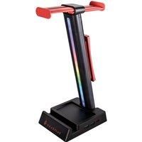 Surefire Vinson N2 Multifunctional Headset Stand, Black, Holder for 2 Gaming Headphones, Headset Stand with RGB Lighting & USB Hub (USB-A + USB-C + 3.5 mm Audio), 28 cm Holder, 48847
